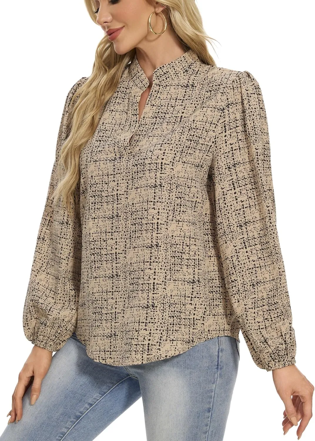 VIPONES Blouses for Women, Womens Dressy Casual Business Work Office Shirts Long Sleeve Tunic Tops