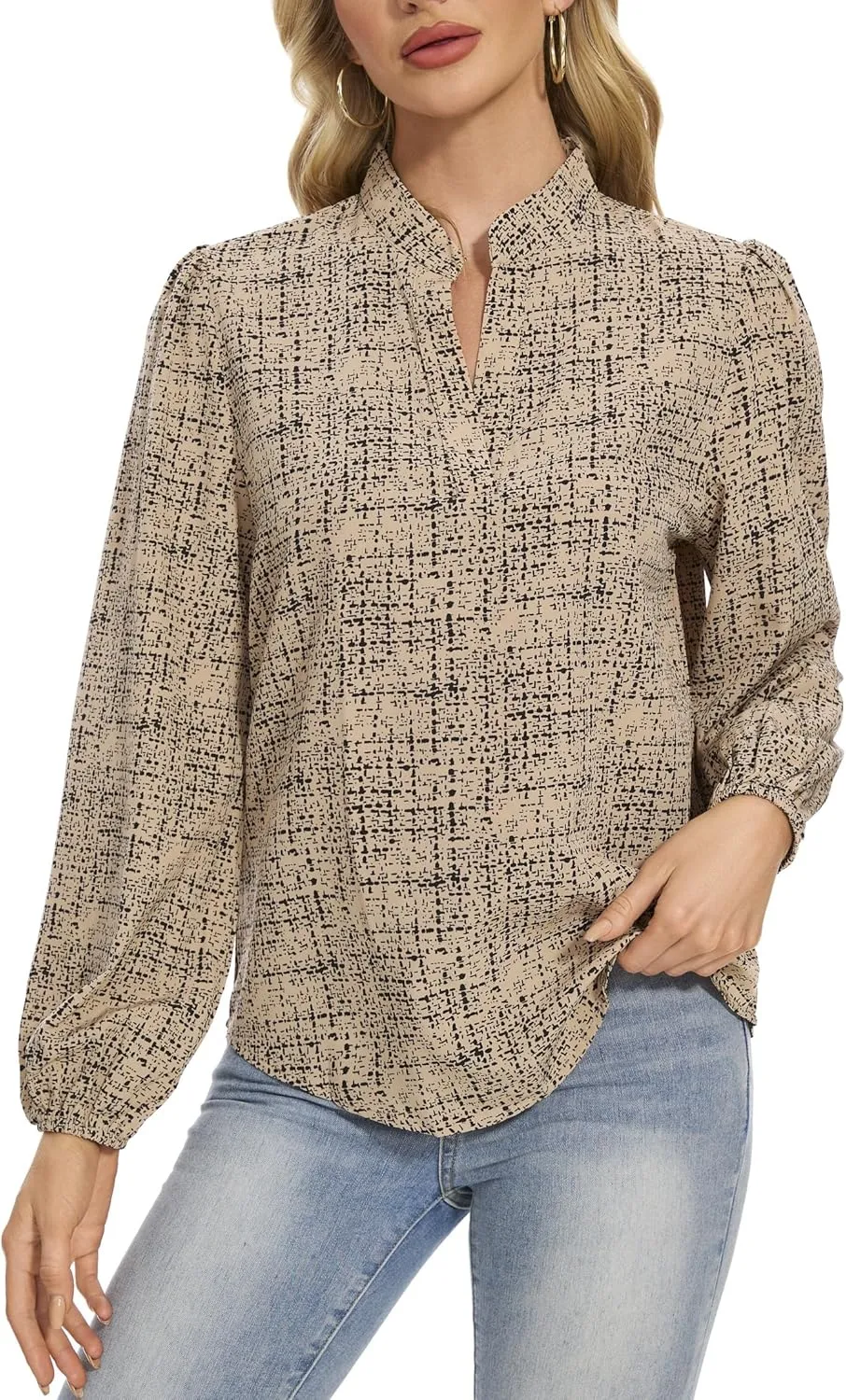 VIPONES Blouses for Women, Womens Dressy Casual Business Work Office Shirts Long Sleeve Tunic Tops