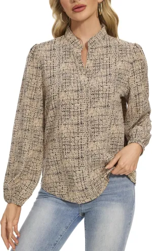 VIPONES Blouses for Women, Womens Dressy Casual Business Work Office Shirts Long Sleeve Tunic Tops