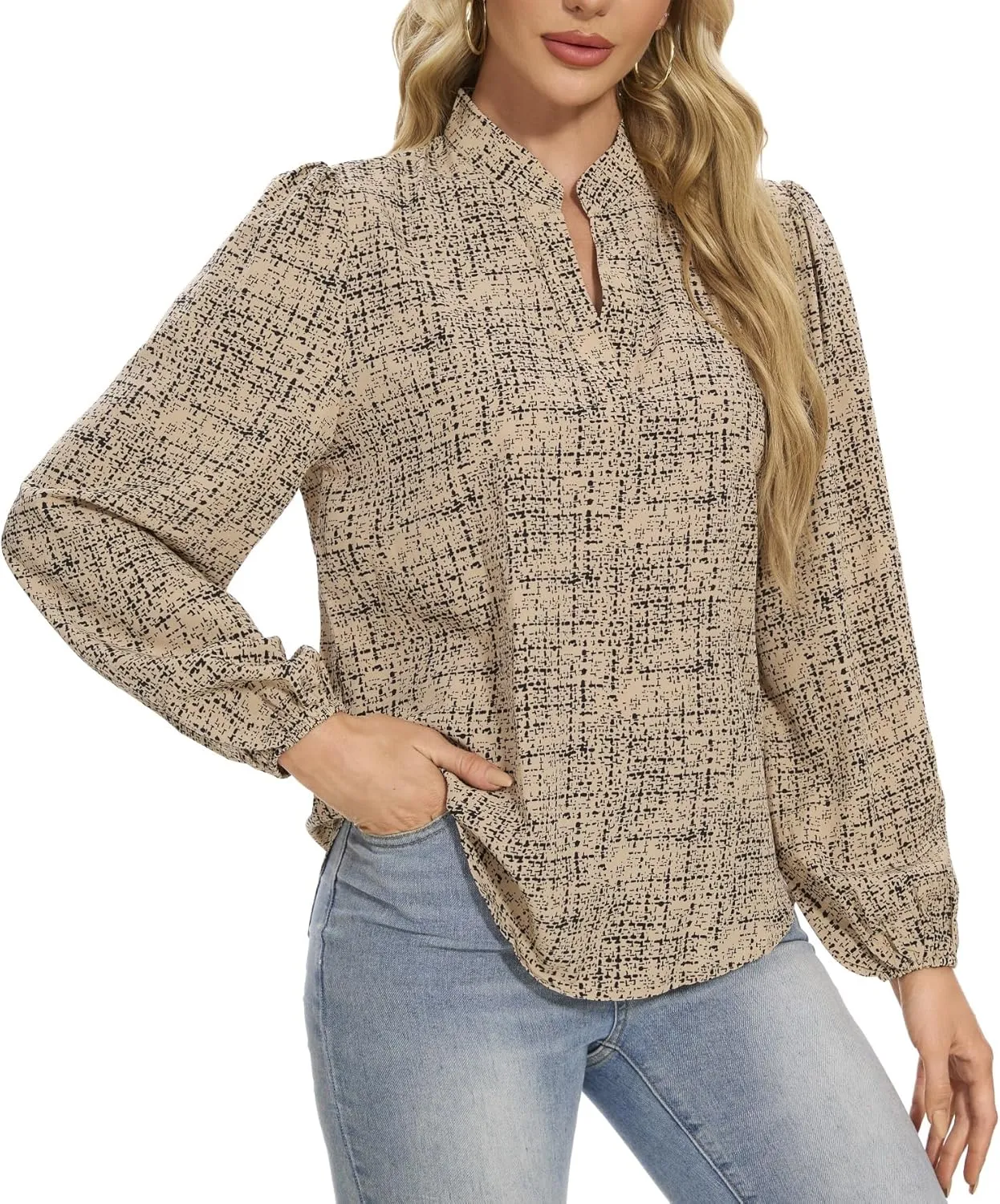 VIPONES Blouses for Women, Womens Dressy Casual Business Work Office Shirts Long Sleeve Tunic Tops