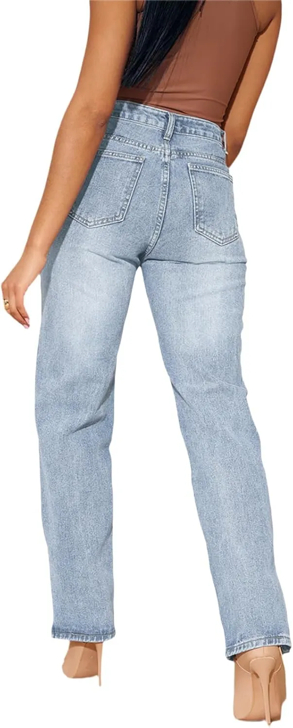 Women's Casual Denim Jeans Skinny Straight Leg High Waist Stretchy Denim Pants