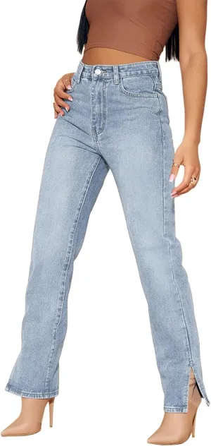 Women's Casual Denim Jeans Skinny Straight Leg High Waist Stretchy Denim Pants