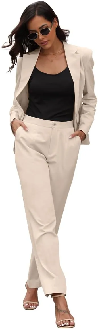 Womens Dress Pants High Stretch Straight Leg Black Pants for Work Business Casual with Pockets