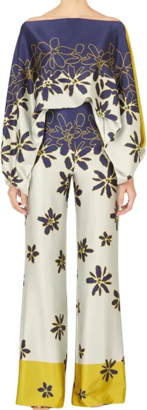 Womens Fall Loose 2 Piece Outfits Off Shoulder Printed Long Sleeve Casual Going Out Wide Leg Pants Set