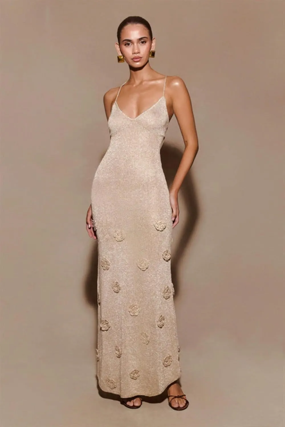 Womens Hand-Crocheted Knitted Dress Glitter Sequins Sleeveless Partywear (Flash Apricot/Bolt Light Green)