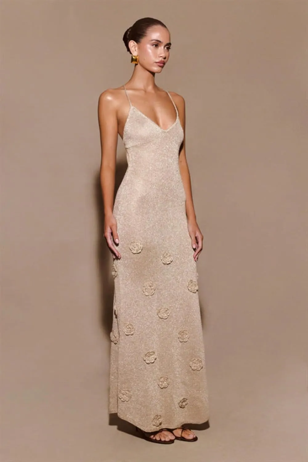 Womens Hand-Crocheted Knitted Dress Glitter Sequins Sleeveless Partywear (Flash Apricot/Bolt Light Green)
