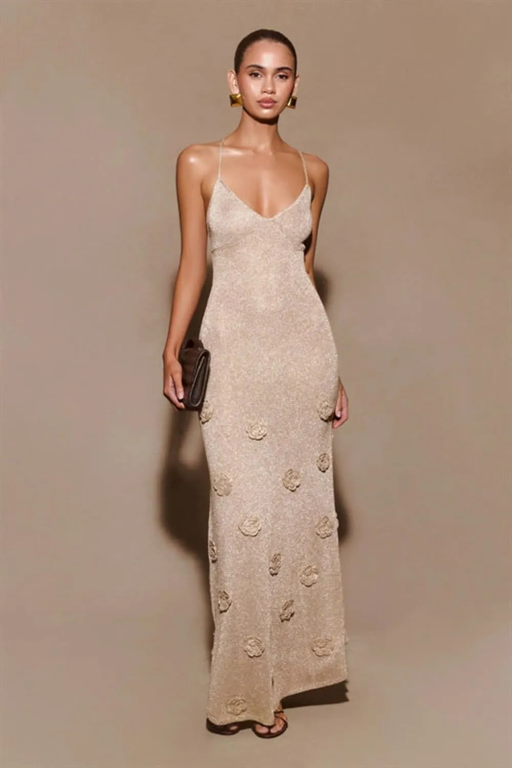 Womens Hand-Crocheted Knitted Dress Glitter Sequins Sleeveless Partywear (Flash Apricot/Bolt Light Green)
