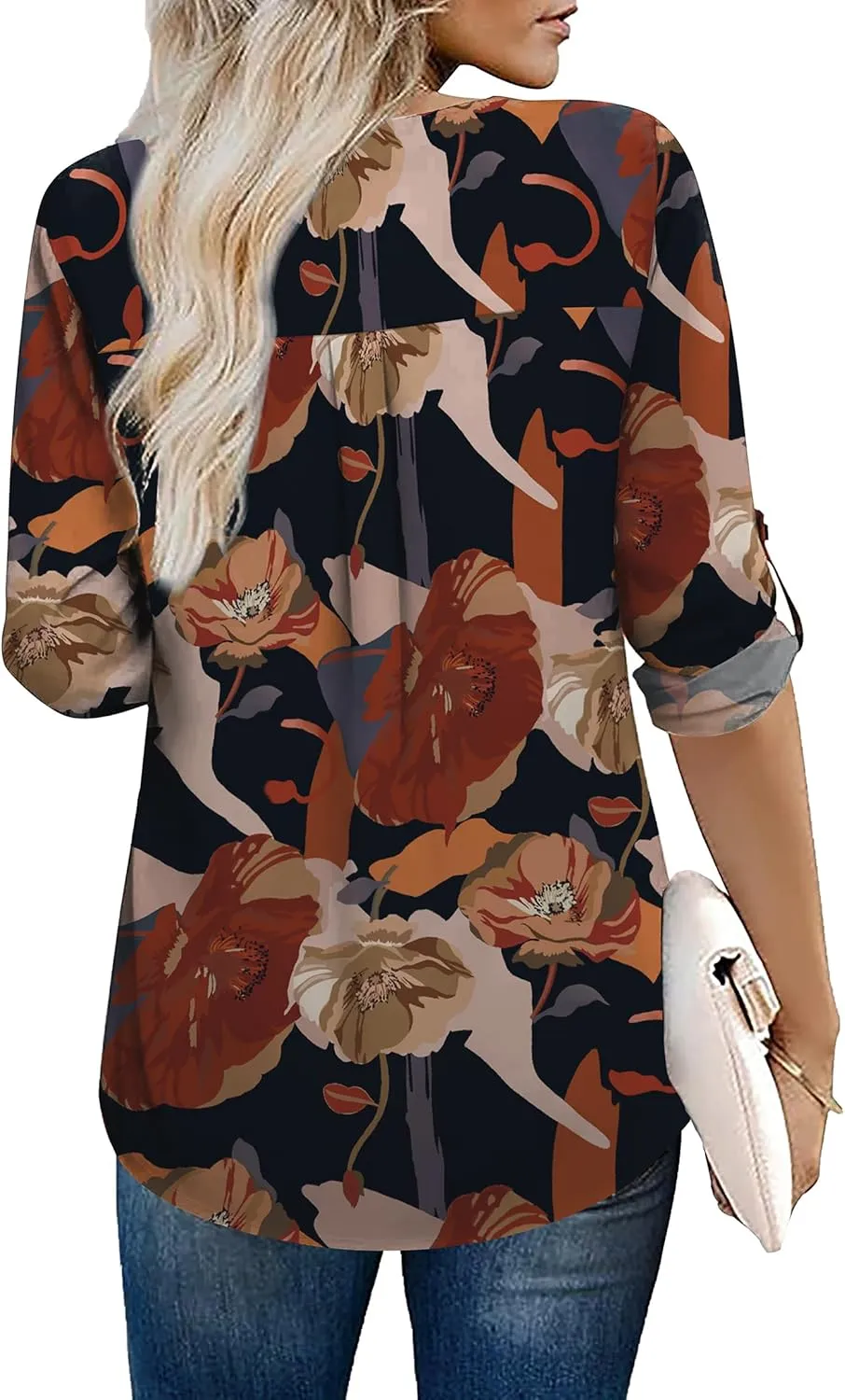 XIEERDUO 3/4 Sleeve Blouses for Women Business Casual V Neck Chiffon Shirts Tops